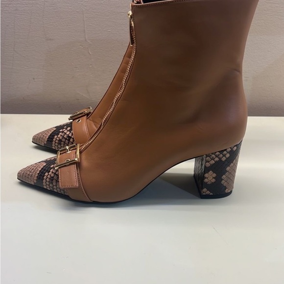 GIOVANNA GRAZZINI MADE IN ITALY LEATHER Black and Brown Heeled Boots Snakeskin - Picture 3 of 6